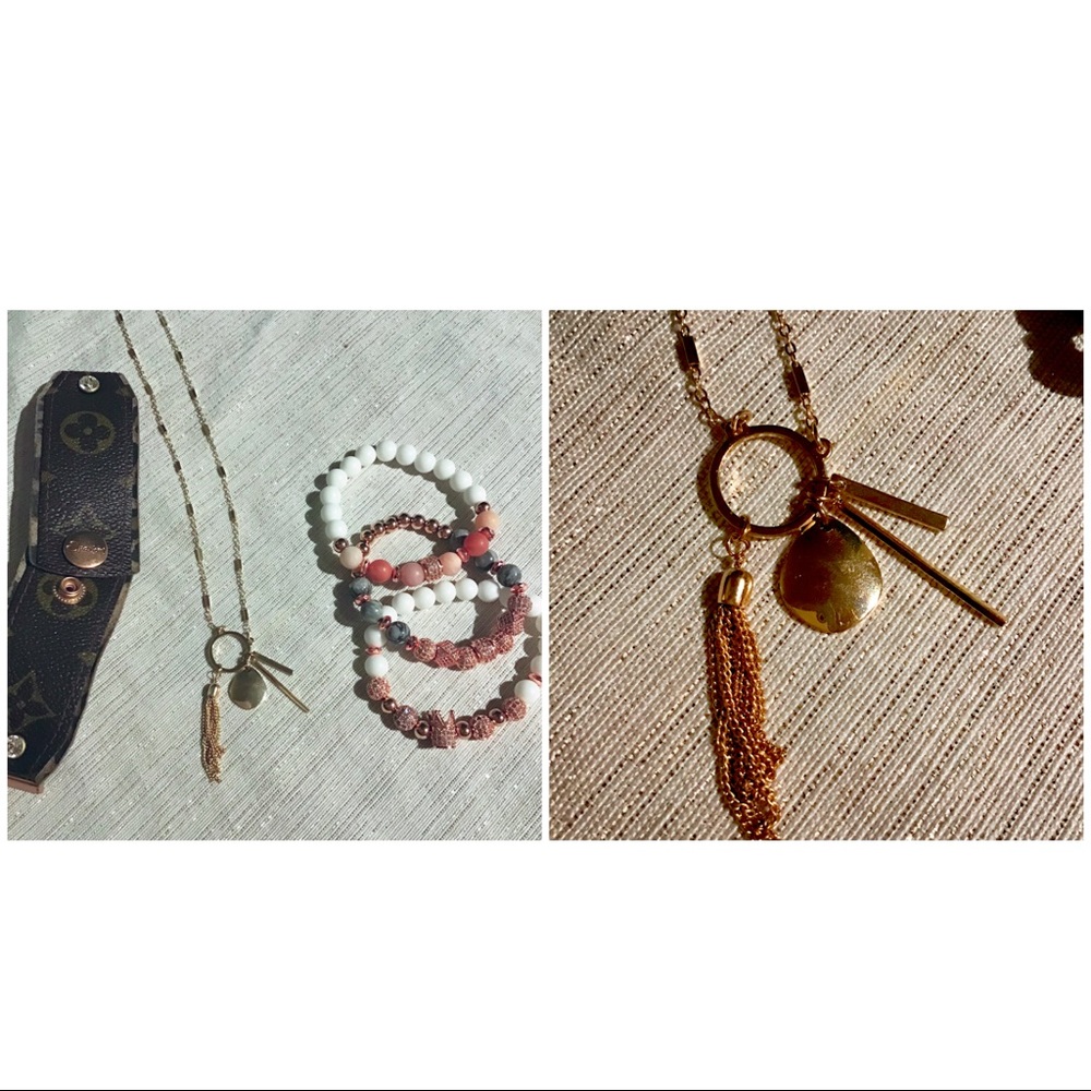 😍Gold Tassel Charm Necklace NEW😍